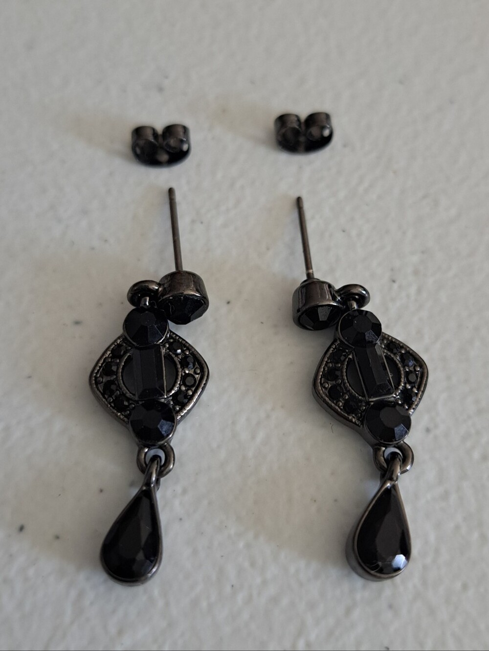 Marks and Spencer Black Faceted Teardrop Dangle Stud Earrings - Women Jewelry